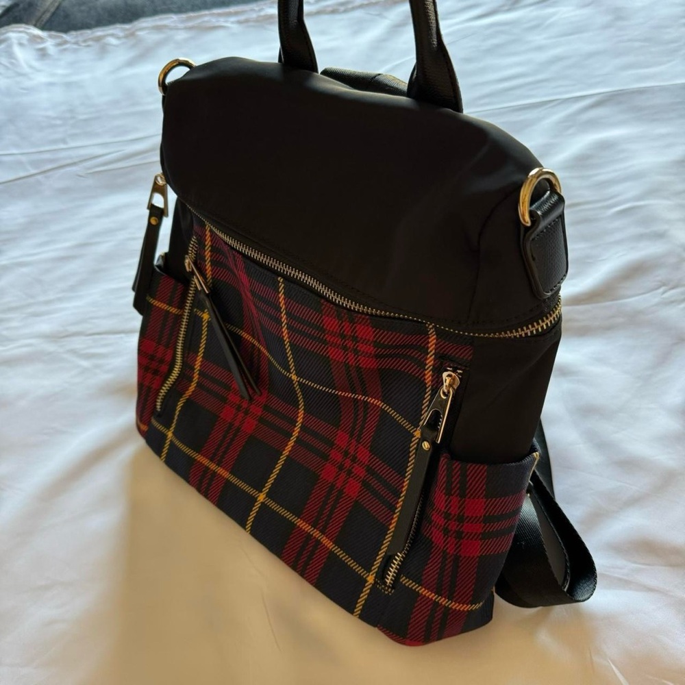 goth black red and green plaid mini backpack - Picture 7 of 8
